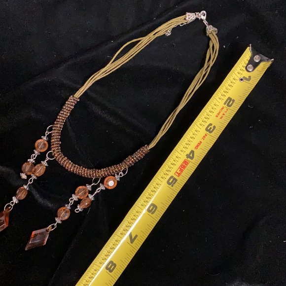 Acrylic dangling necklace with hunter green, orange & silver & matching earrings - Picture 10 of 10